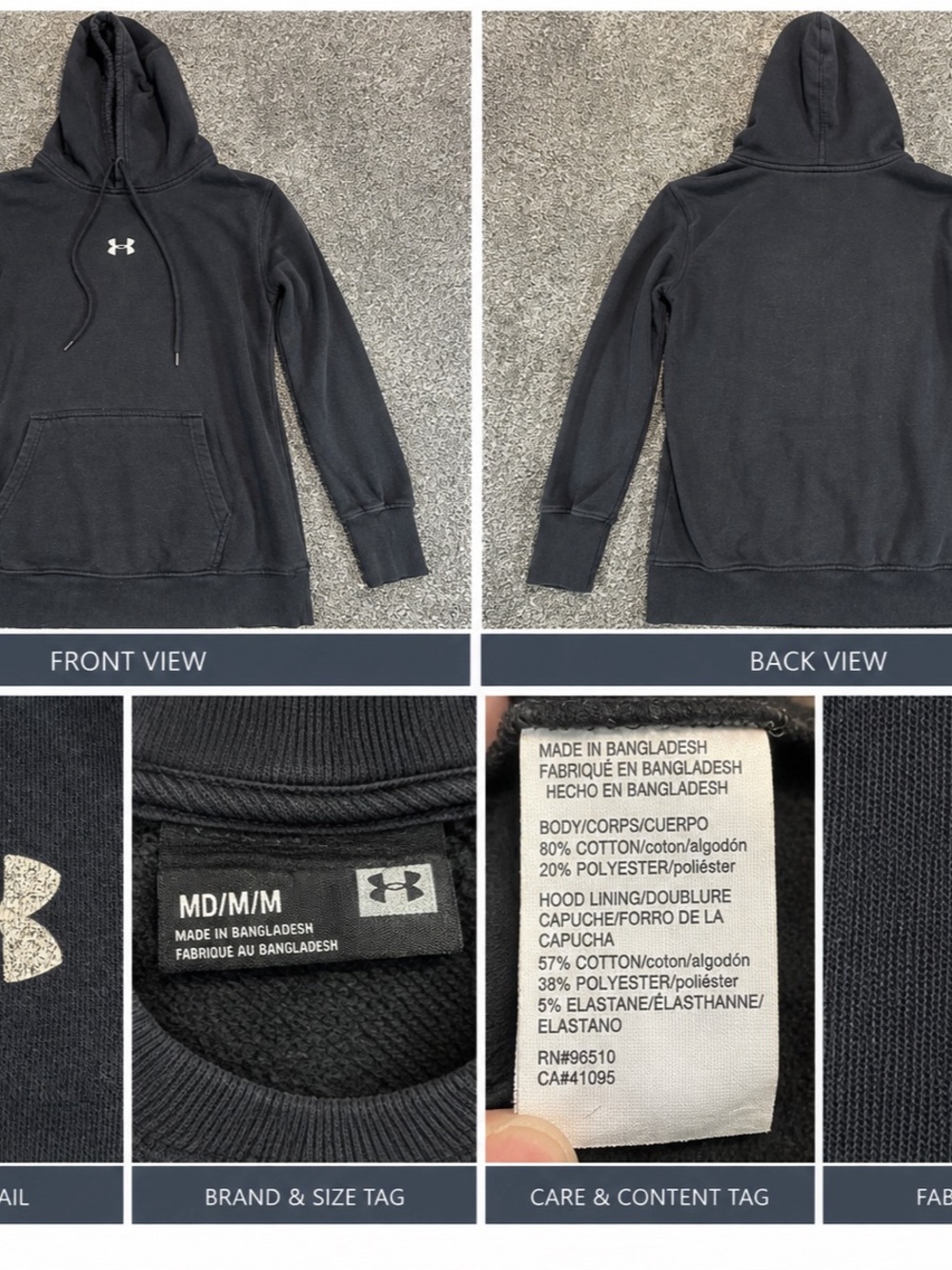 Under Armour Women’s Medium Black Pullover Hoodie Sweatshirt Logo Kangaroo Pocke
